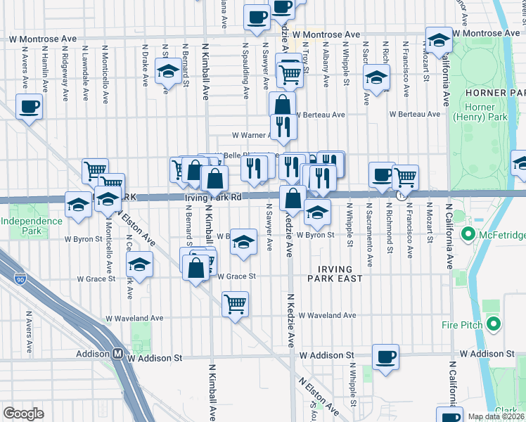 map of restaurants, bars, coffee shops, grocery stores, and more near in Chicago