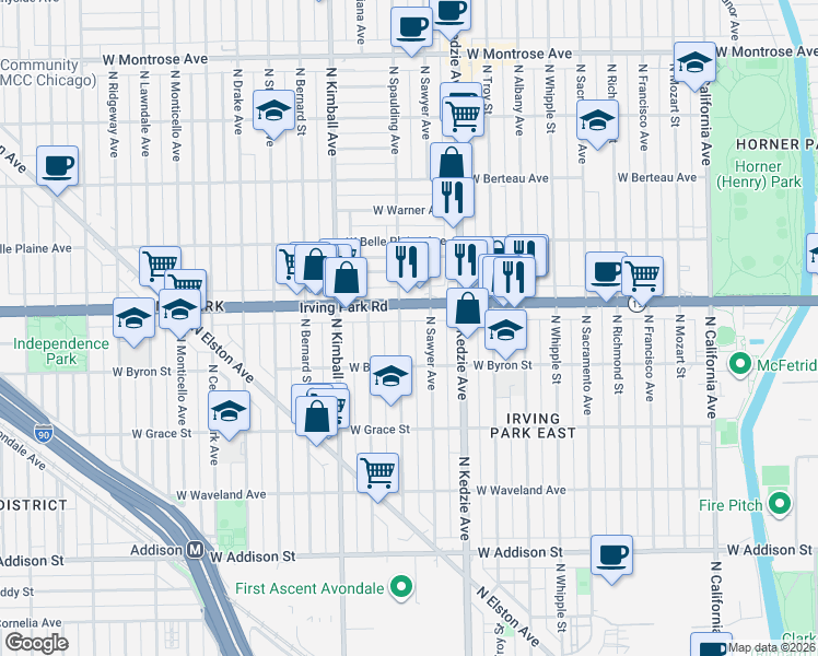 map of restaurants, bars, coffee shops, grocery stores, and more near in Chicago