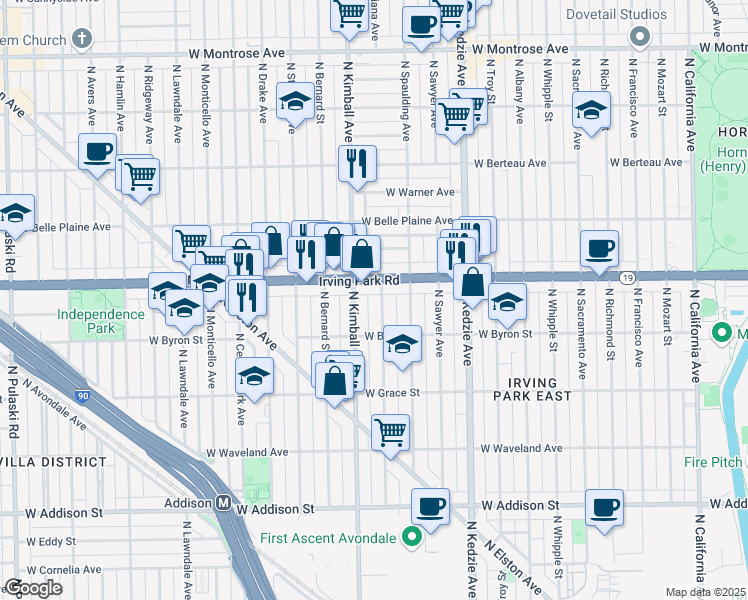 map of restaurants, bars, coffee shops, grocery stores, and more near in Chicago