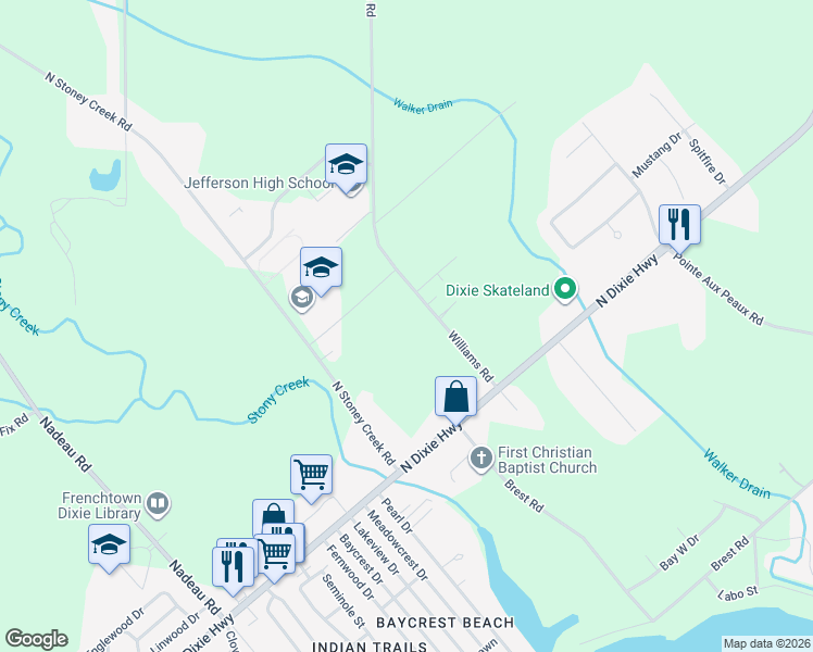 map of restaurants, bars, coffee shops, grocery stores, and more near 5091-5477 Williams Road in Monroe County