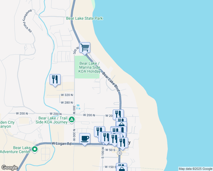 map of restaurants, bars, coffee shops, grocery stores, and more near 379 North Sunrise Drive in Garden City