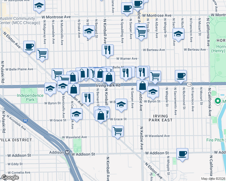 map of restaurants, bars, coffee shops, grocery stores, and more near in Chicago