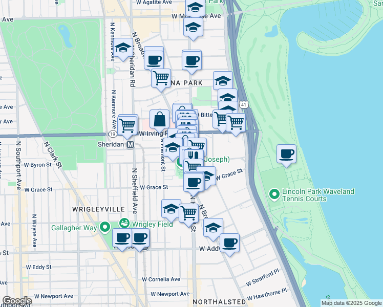 map of restaurants, bars, coffee shops, grocery stores, and more near 3923 North Clarendon Avenue in Chicago