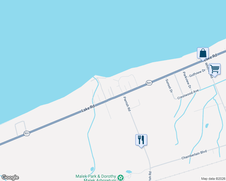map of restaurants, bars, coffee shops, grocery stores, and more near 1172 Lake Road in Conneaut