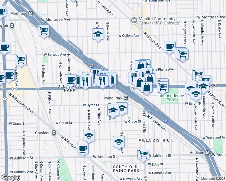 map of restaurants, bars, coffee shops, grocery stores, and more near 3986 North Avondale Avenue in Chicago
