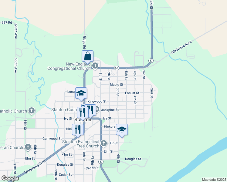 map of restaurants, bars, coffee shops, grocery stores, and more near 606 Locust Street in Stanton