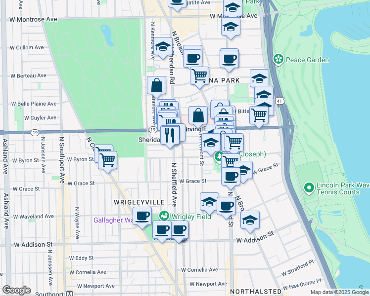 map of restaurants, bars, coffee shops, grocery stores, and more near in Chicago