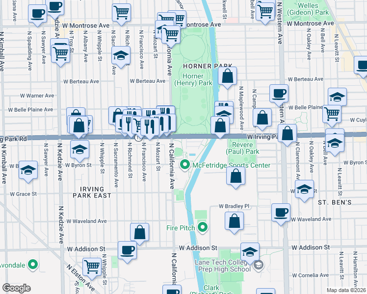 map of restaurants, bars, coffee shops, grocery stores, and more near in Chicago