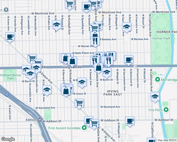 map of restaurants, bars, coffee shops, grocery stores, and more near in Chicago