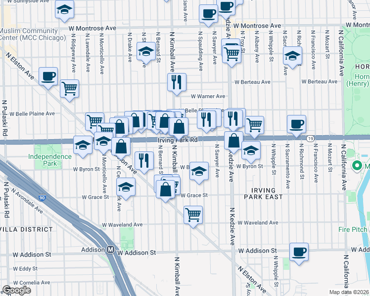 map of restaurants, bars, coffee shops, grocery stores, and more near in Chicago