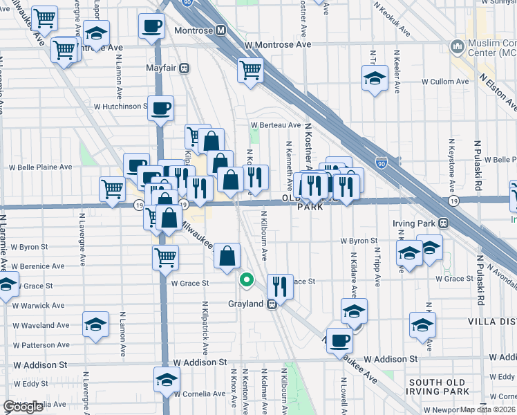 map of restaurants, bars, coffee shops, grocery stores, and more near in Chicago