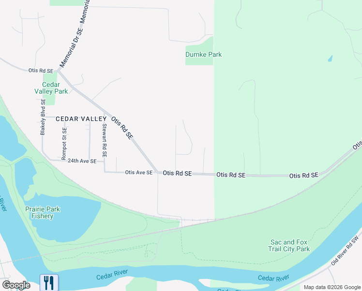 map of restaurants, bars, coffee shops, grocery stores, and more near 3350 Otis Road Southeast in Cedar Rapids