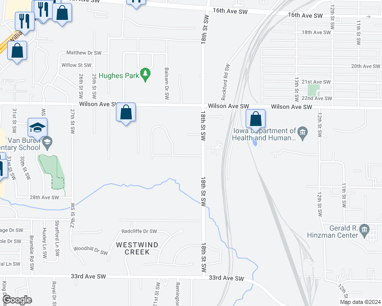 map of restaurants, bars, coffee shops, grocery stores, and more near 1814 Rosehill Drive Southwest in Cedar Rapids