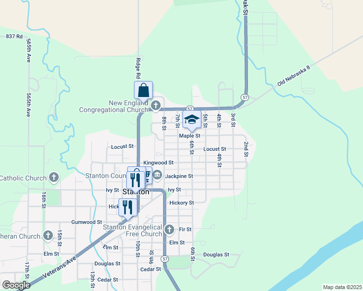 map of restaurants, bars, coffee shops, grocery stores, and more near 606 Locust Street in Stanton