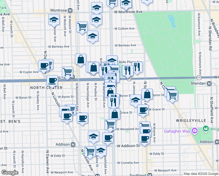 map of restaurants, bars, coffee shops, grocery stores, and more near in Chicago