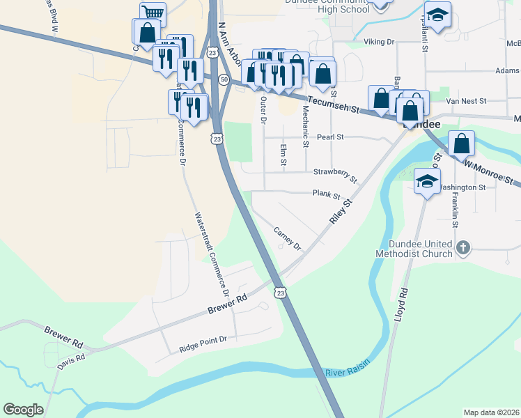 map of restaurants, bars, coffee shops, grocery stores, and more near 863 Plank Street in Dundee