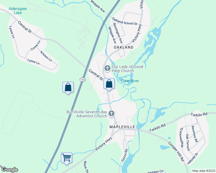 map of restaurants, bars, coffee shops, grocery stores, and more near 977 Victory Highway in Burrillville