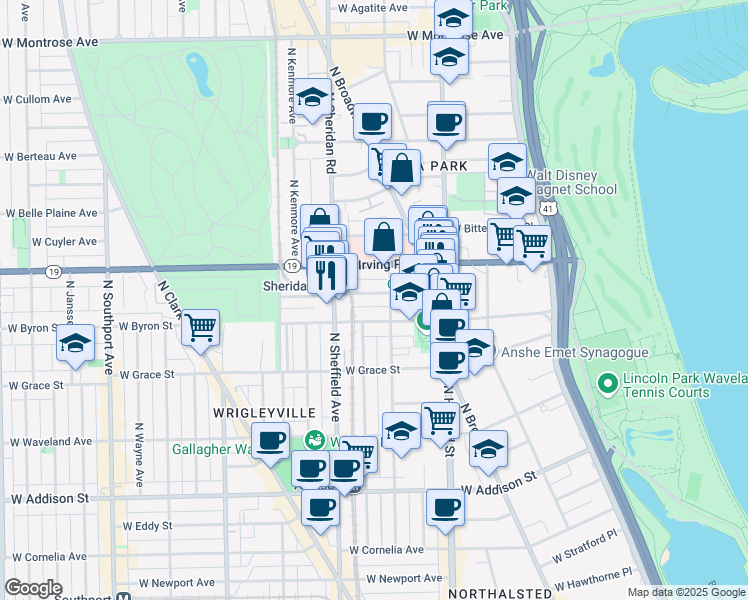 map of restaurants, bars, coffee shops, grocery stores, and more near 903 West Dakin Street in Chicago