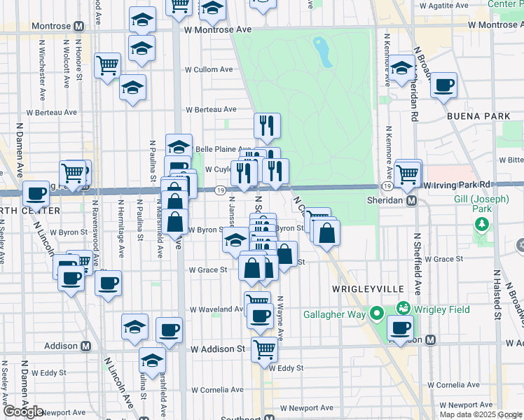 map of restaurants, bars, coffee shops, grocery stores, and more near 3915 North Southport Avenue in Chicago