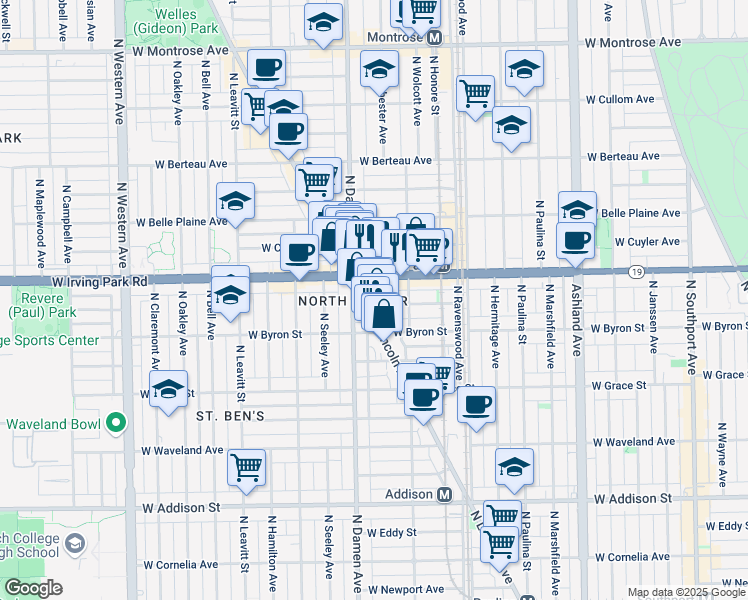map of restaurants, bars, coffee shops, grocery stores, and more near in Chicago