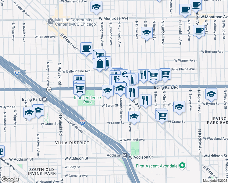 map of restaurants, bars, coffee shops, grocery stores, and more near in Chicago