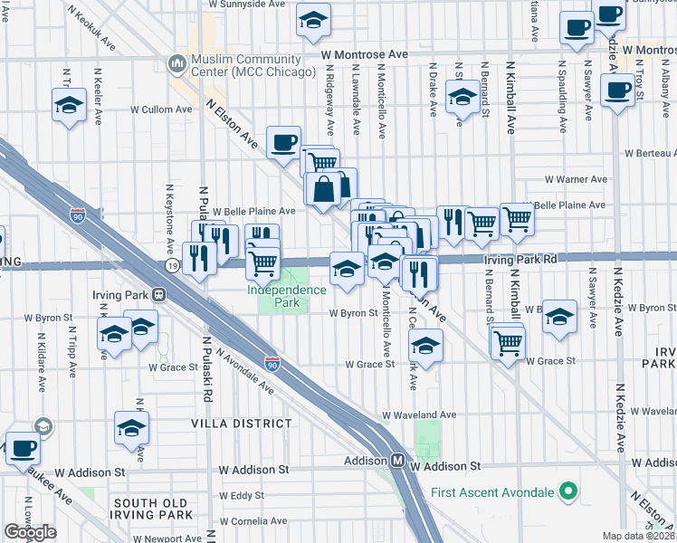 map of restaurants, bars, coffee shops, grocery stores, and more near in Chicago