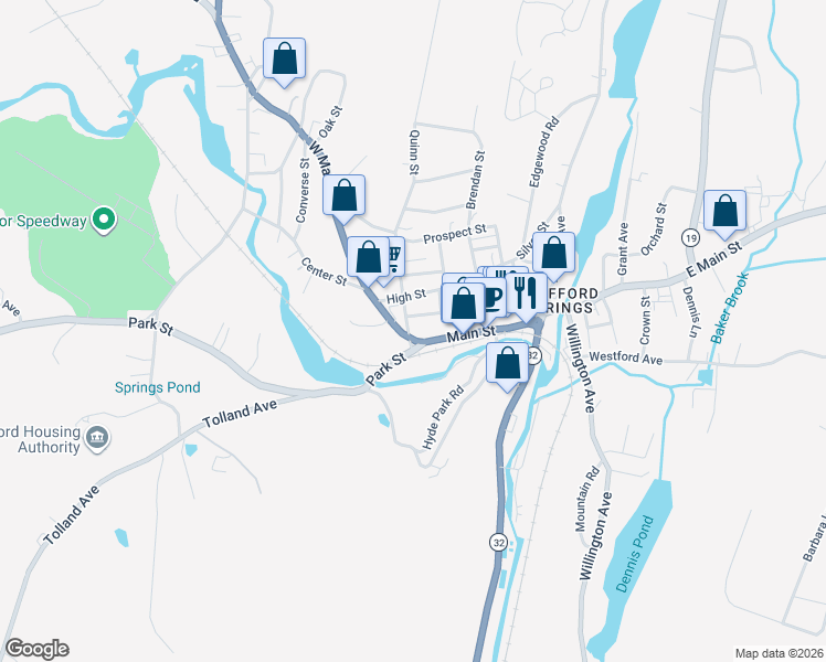 map of restaurants, bars, coffee shops, grocery stores, and more near 7 Brown Avenue in Stafford