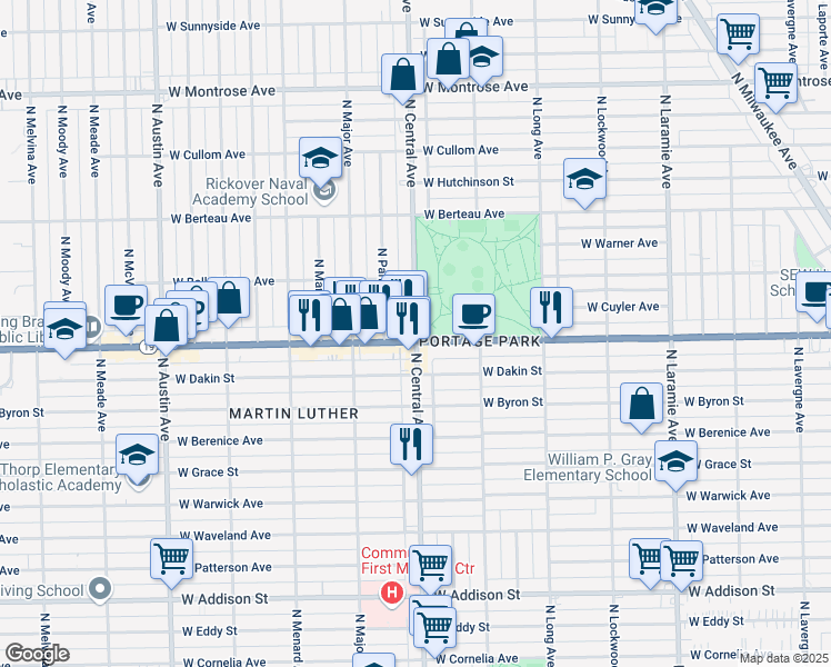map of restaurants, bars, coffee shops, grocery stores, and more near in Chicago