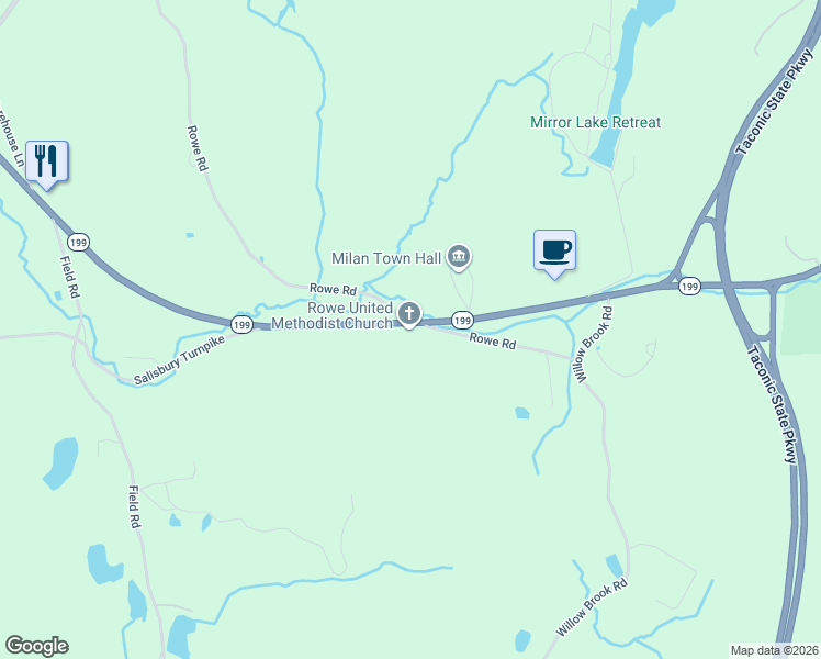 map of restaurants, bars, coffee shops, grocery stores, and more near 1378 New York 199 in Red Hook