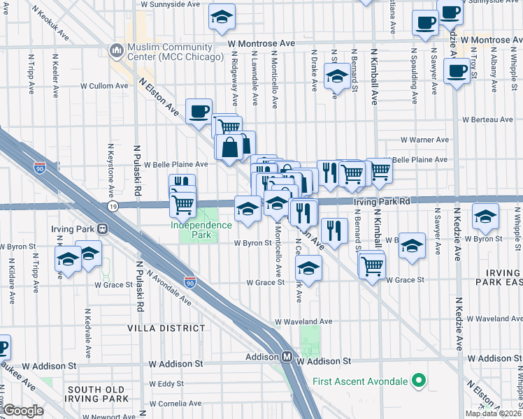map of restaurants, bars, coffee shops, grocery stores, and more near in Chicago