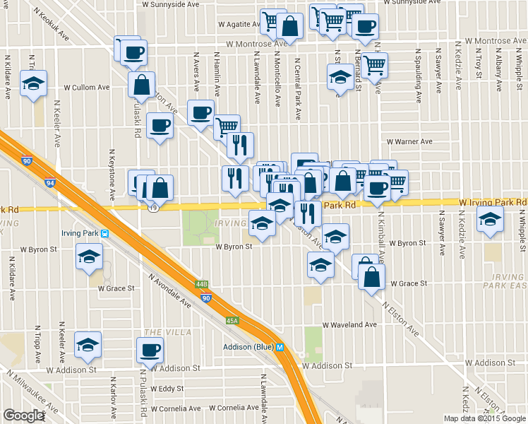 map of restaurants, bars, coffee shops, grocery stores, and more near in Chicago
