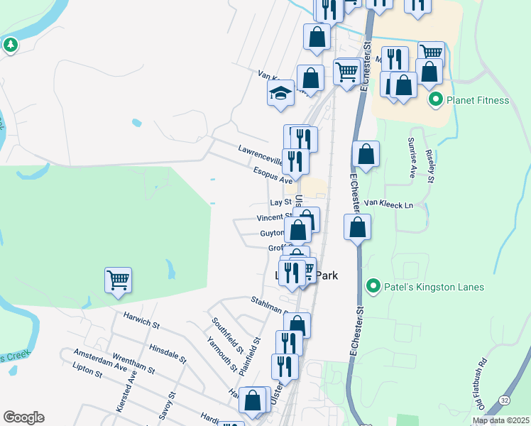 map of restaurants, bars, coffee shops, grocery stores, and more near 845 Nicholas Avenue in Kingston