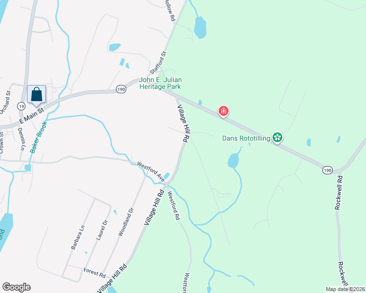 map of restaurants, bars, coffee shops, grocery stores, and more near 9 Village Hill Road in Stafford