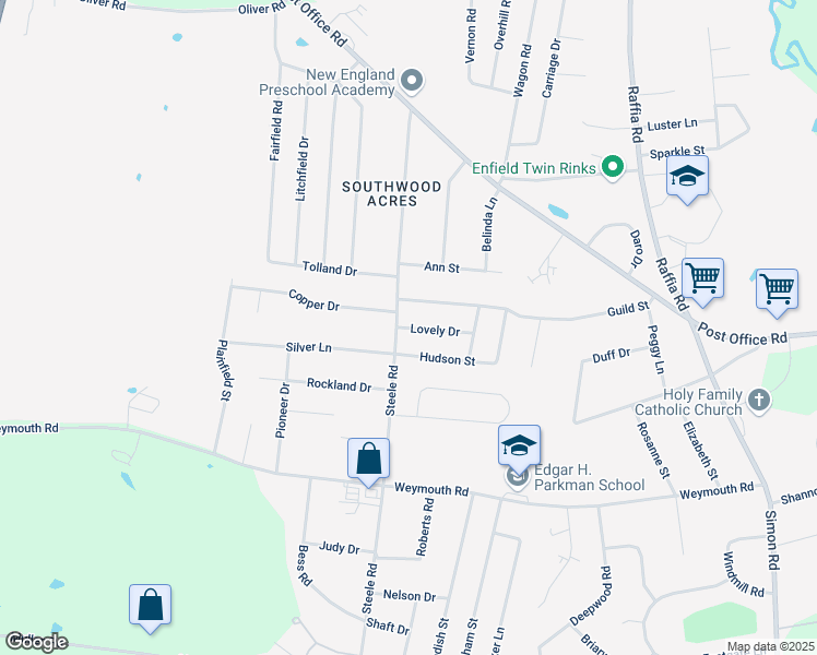 map of restaurants, bars, coffee shops, grocery stores, and more near 3 Lovely Drive in Enfield