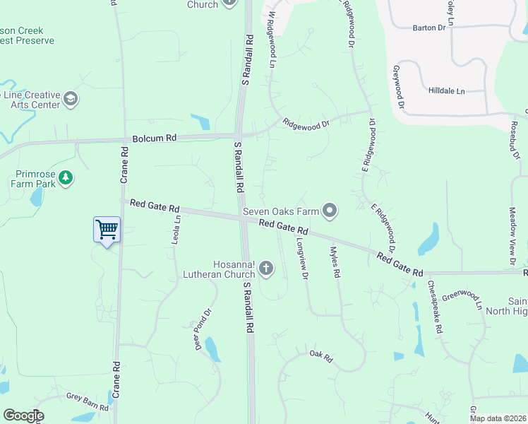 map of restaurants, bars, coffee shops, grocery stores, and more near 5N869 Westwood Lane in St. Charles