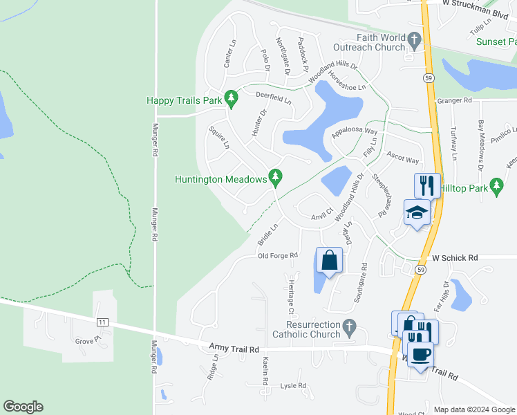 map of restaurants, bars, coffee shops, grocery stores, and more near 1460 Saddleridge Place in Bartlett