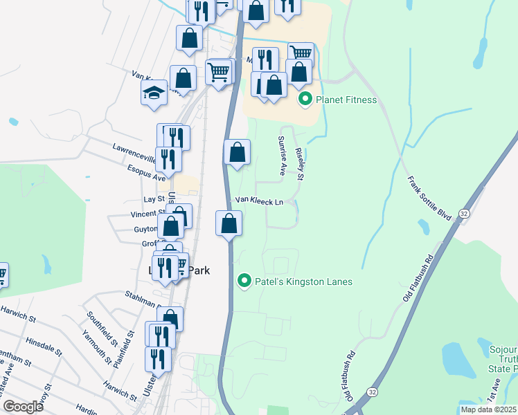 map of restaurants, bars, coffee shops, grocery stores, and more near 104 Quail Drive in Kingston
