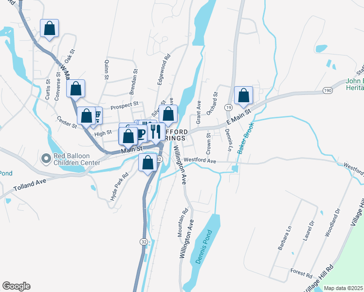 map of restaurants, bars, coffee shops, grocery stores, and more near 9 Maple Street in Stafford