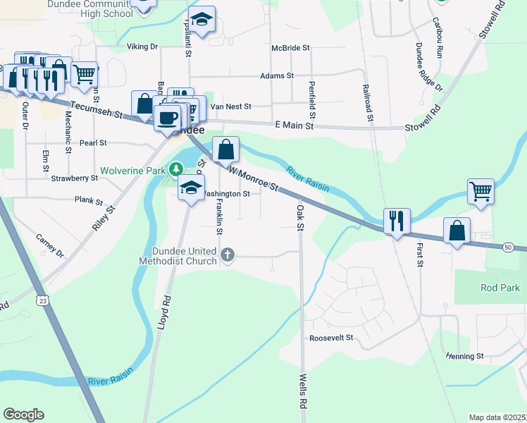 map of restaurants, bars, coffee shops, grocery stores, and more near 497 Mason Street in Dundee