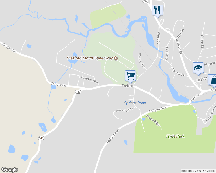 map of restaurants, bars, coffee shops, grocery stores, and more near 54 Park Street in Stafford