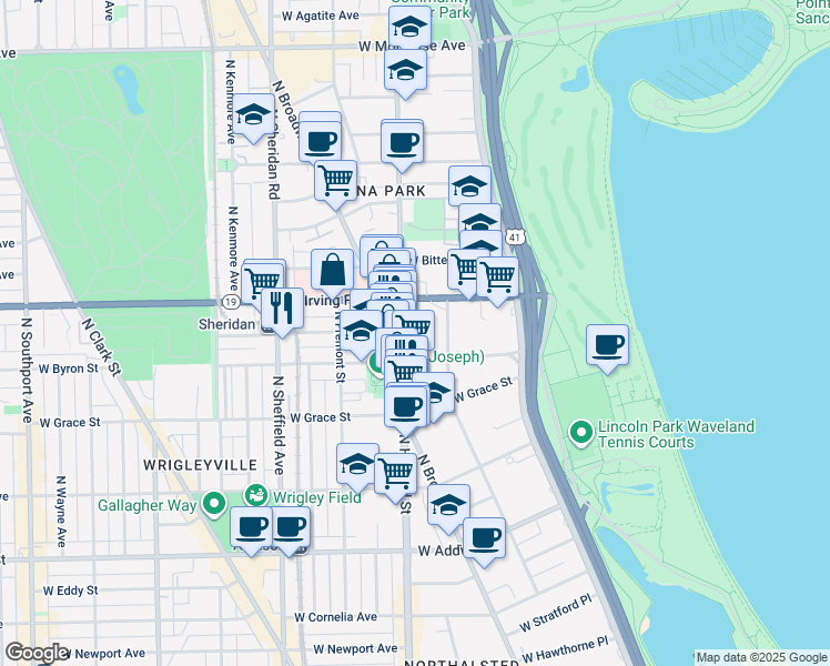 map of restaurants, bars, coffee shops, grocery stores, and more near 3923 North Clarendon Avenue in Chicago
