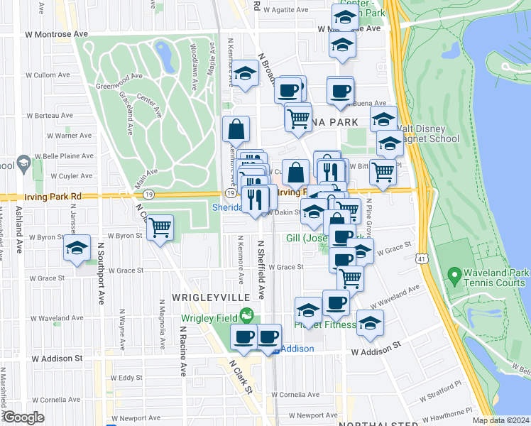 map of restaurants, bars, coffee shops, grocery stores, and more near in Chicago