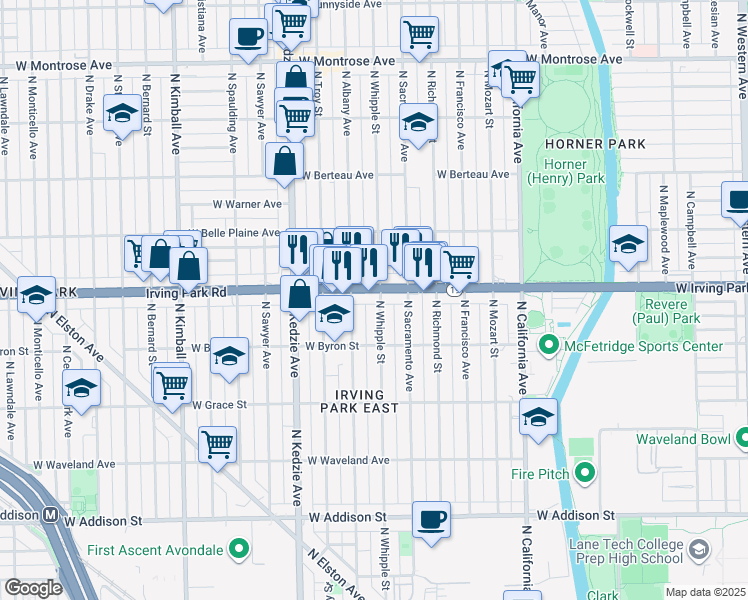 map of restaurants, bars, coffee shops, grocery stores, and more near in Chicago
