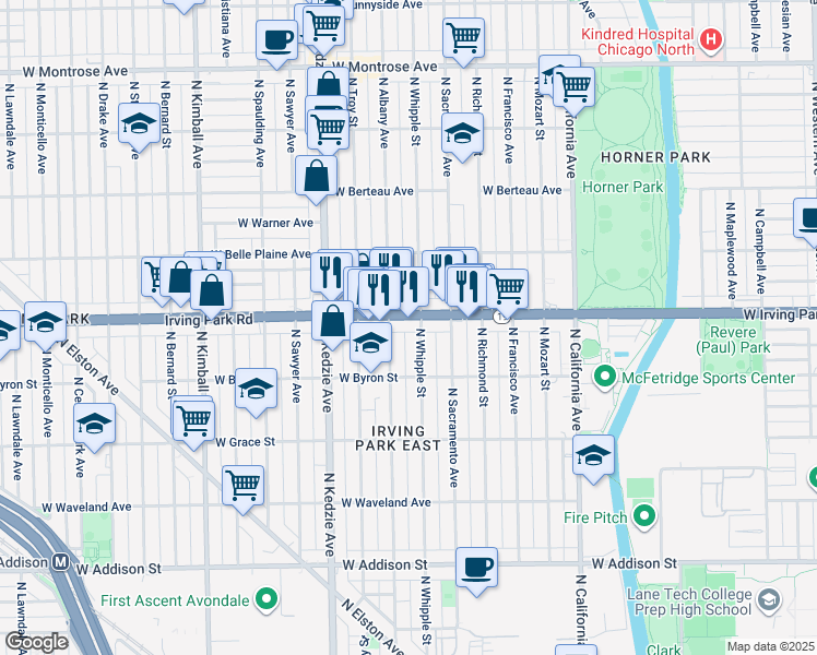 map of restaurants, bars, coffee shops, grocery stores, and more near in Chicago