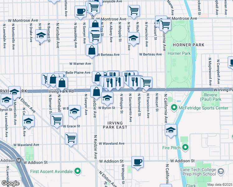map of restaurants, bars, coffee shops, grocery stores, and more near in Chicago