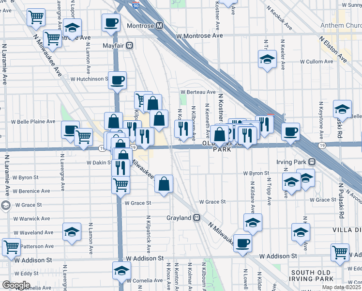 map of restaurants, bars, coffee shops, grocery stores, and more near in Chicago