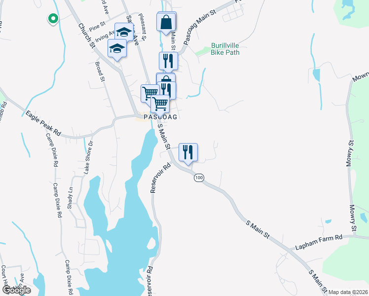 map of restaurants, bars, coffee shops, grocery stores, and more near 51 Griffin Street in Burrillville