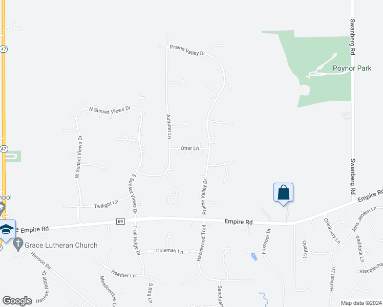 map of restaurants, bars, coffee shops, grocery stores, and more near 43W455 Otter Lane in St. Charles