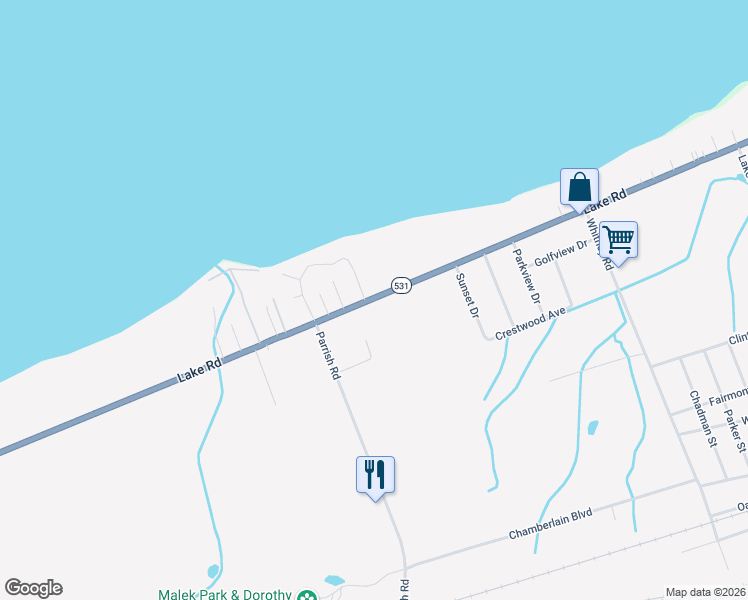 map of restaurants, bars, coffee shops, grocery stores, and more near 1139 Ohio 531 in Conneaut