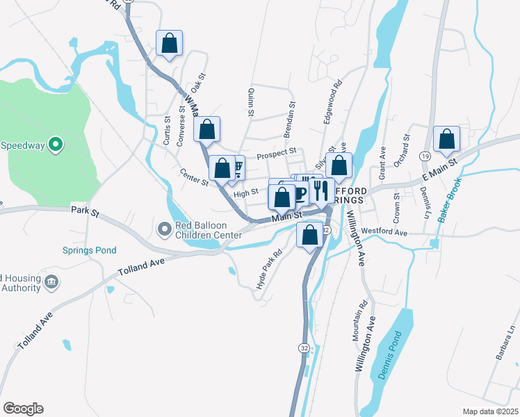 map of restaurants, bars, coffee shops, grocery stores, and more near 7 Brown Avenue in Stafford